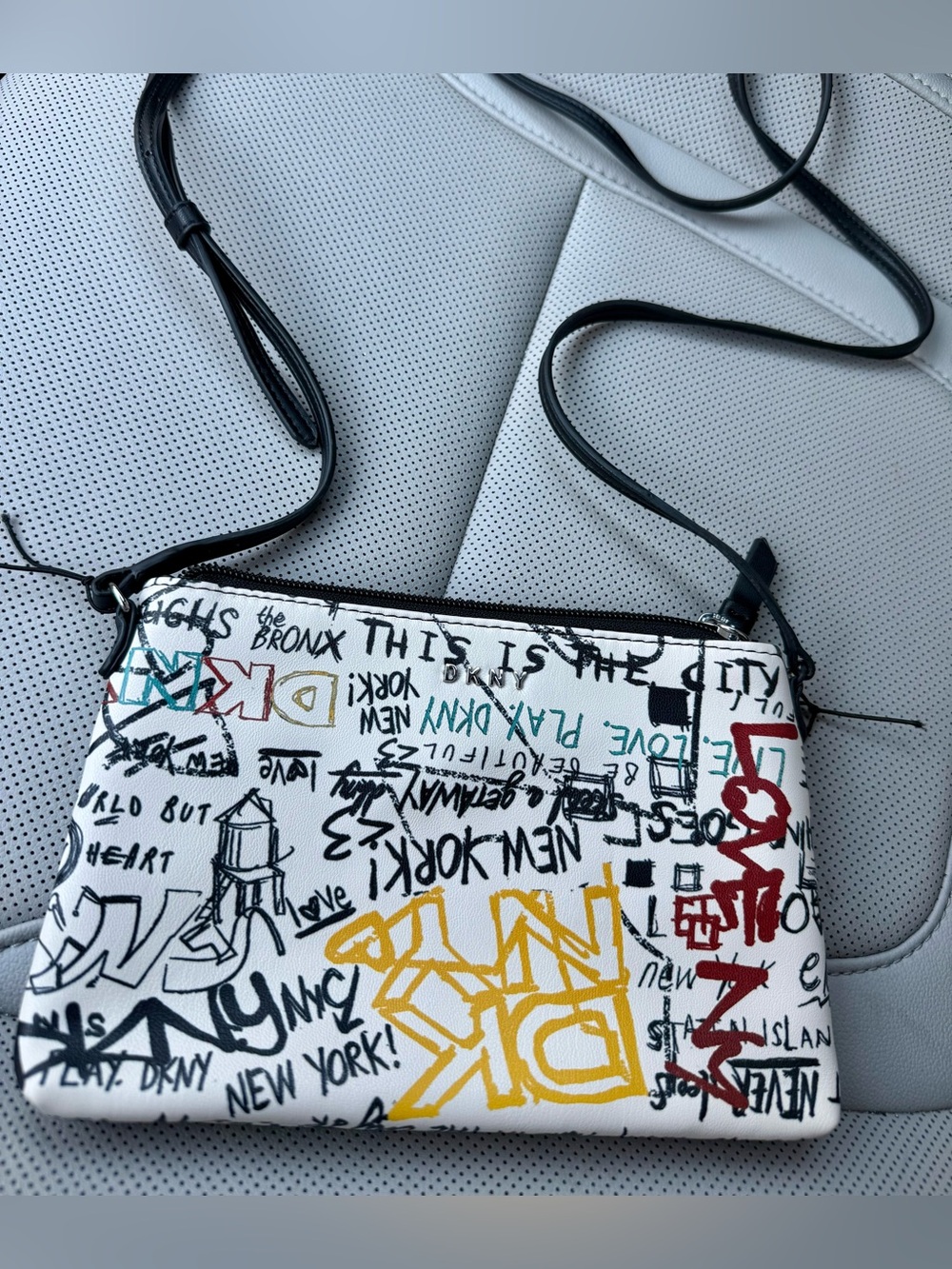 DKNY NYC Graffiti Print Crossbody Bag Street Art White Black Purse NWOT